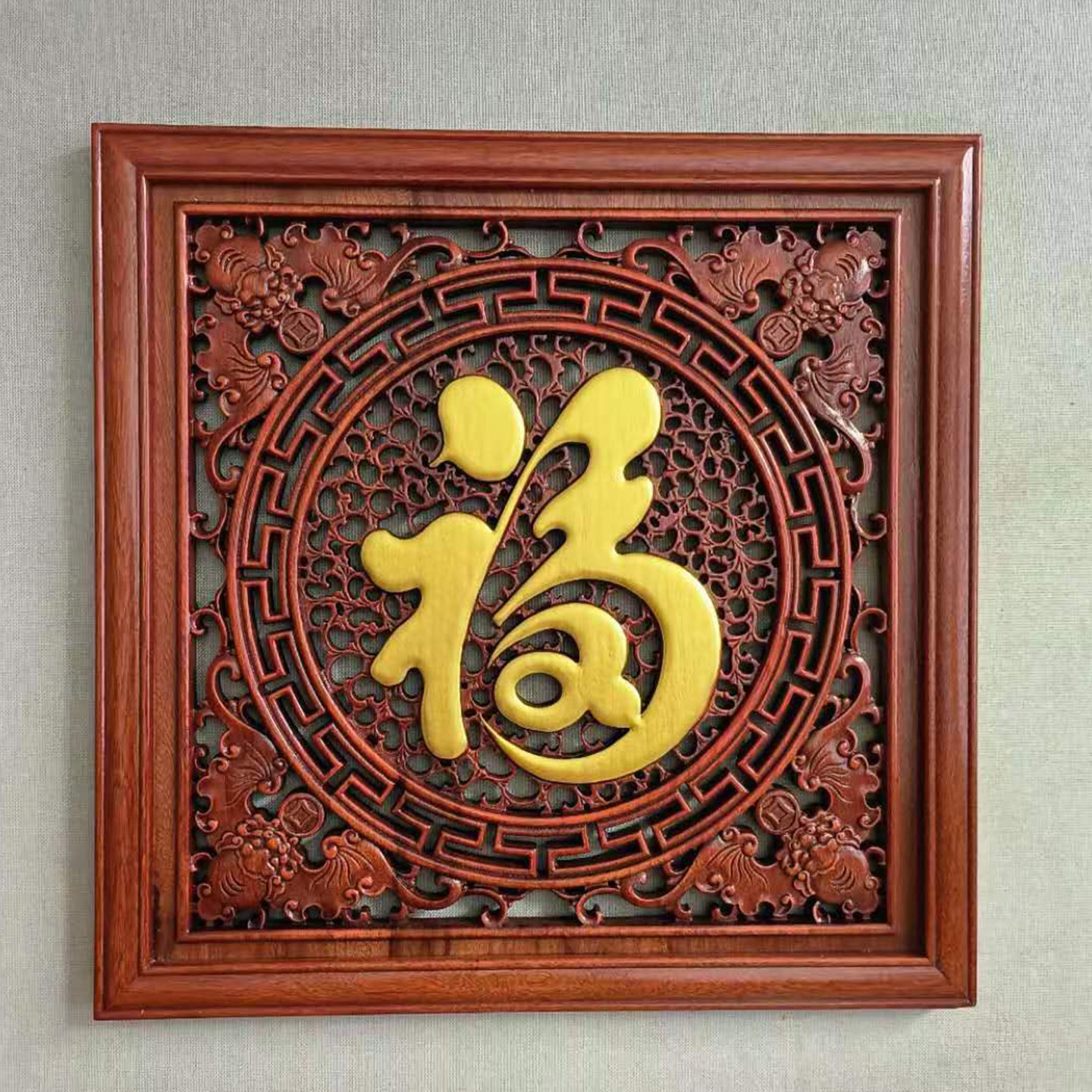 康熙福客厅背景墙壁饰东阳木雕