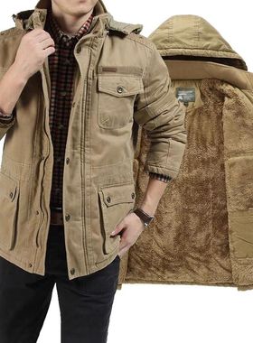 见展车冬季中长棉衣男装羊羔毛内里夹克棉袄加绒加厚男士外套