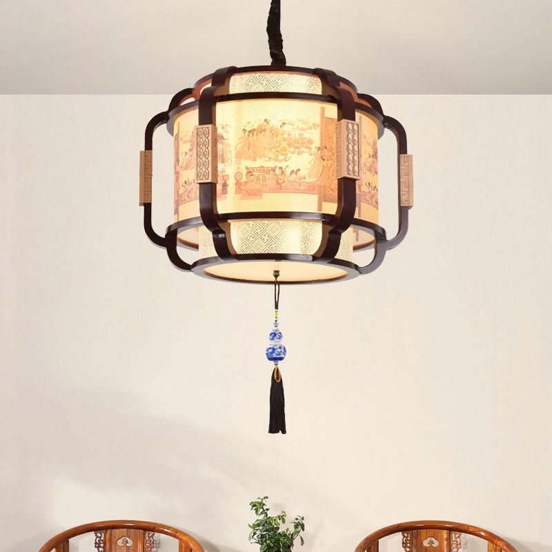 可优迪客厅茶室木艺中式古典吊灯