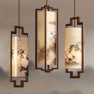 宋式美学新中式茶室吊灯现代简约实木餐厅酒店客房样板间书房吊灯