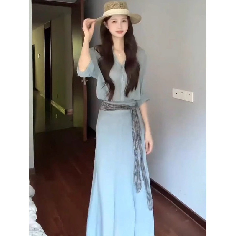 夏季度假风系带收腰短外套女