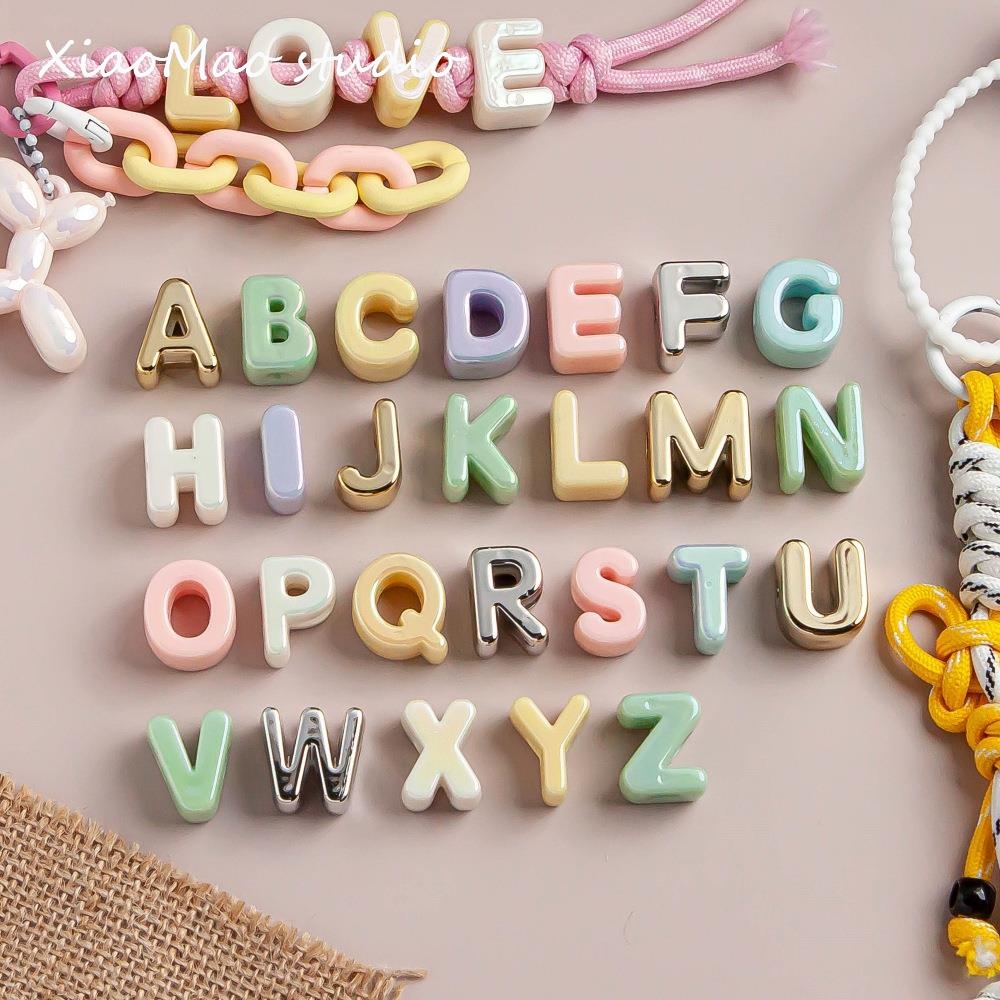 亚克力大孔镀彩字母数字珠DIY手工制作手链链钥匙扣饰品配件