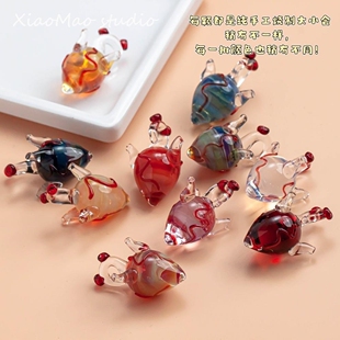 灯工琉璃心脏项链吊坠进口材料手工玻璃DIY饰品配件吊坠轻奢小众