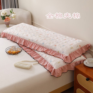 全棉夹棉花边双人枕套1.2m玫瑰绗缝情侣居家枕头芯外套1.5加长1.8