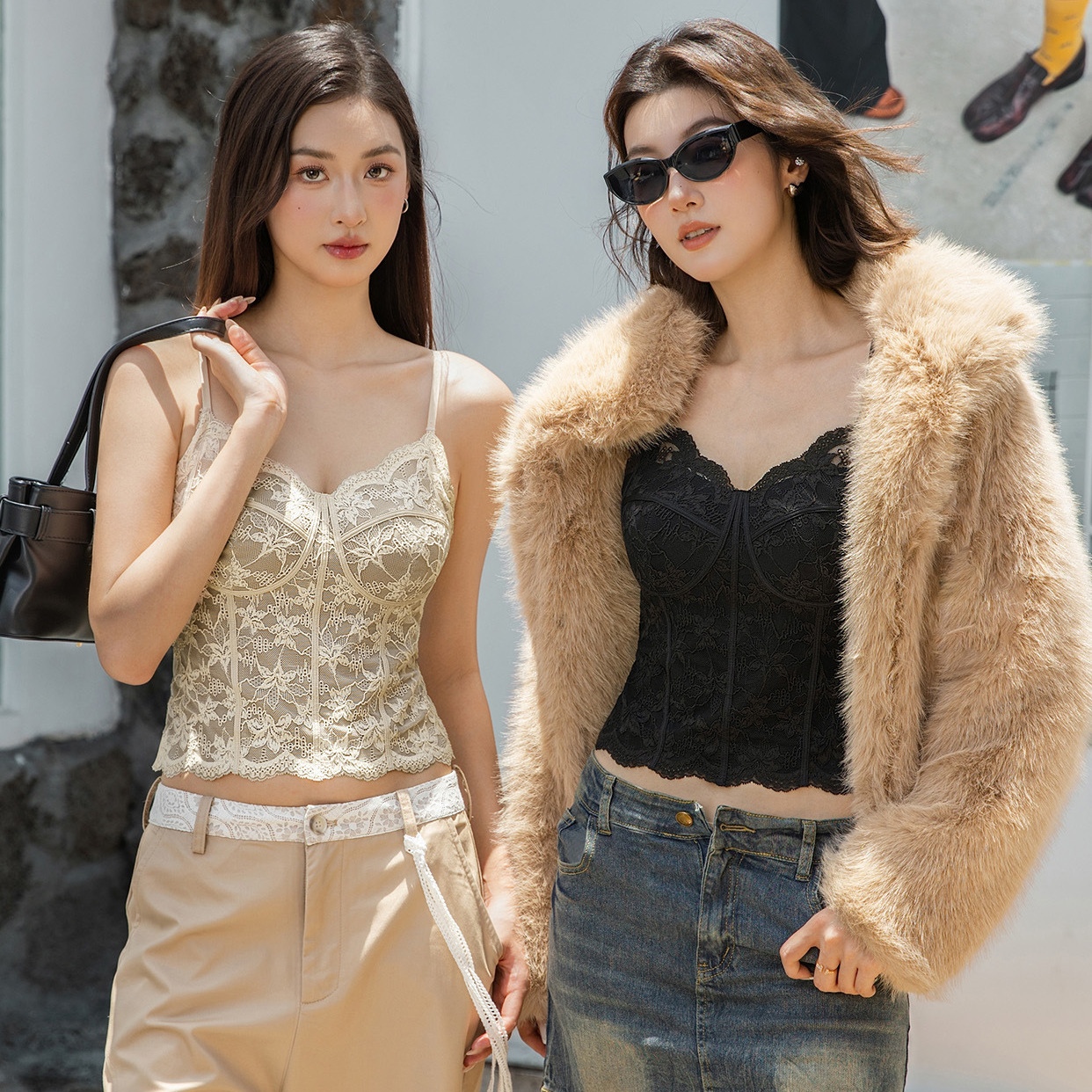 艾迪莎6100法式蕾丝V领吊带背心带胸垫内衣聚拢内搭打底修身美背