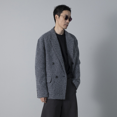 HOMME DE MODE 2026新品宽松廓形休闲西装毛感华夫千鸟格西服外套