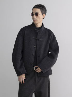2025潮牌新中式双面羊毛廓形外套短款落肩秋冬新款时装高端男大衣