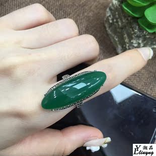 潮品银饰S925银镶嵌玛瑙玉碎锆石纯银戒指细长款银戒指可调节复古