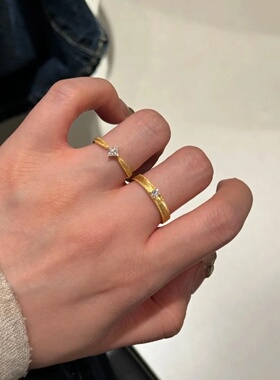 yjy复古简约拉丝方形锆石钻石戒指女小众设计百搭时尚气质戒子