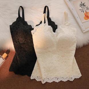 春季 打底上衣 蕾丝吊带背心女内搭带胸垫美背文胸一体性感外穿西装