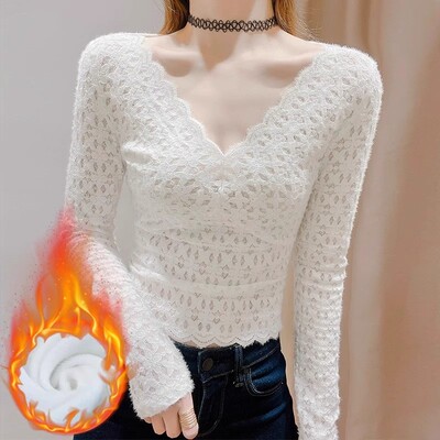 蕾丝保暖打底衫女内搭洋气网纱