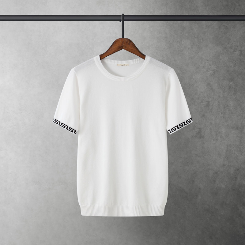 夏季 男士圆领短袖针织T恤青年薄半袖修身韩版潮流撞色冰丝体桖衫