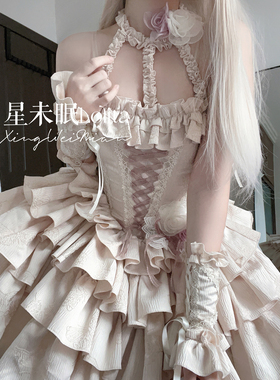 星未眠lolita落日维纳斯jsk鱼骨狗短黑色暗黑礼服原创礼服连衣裙