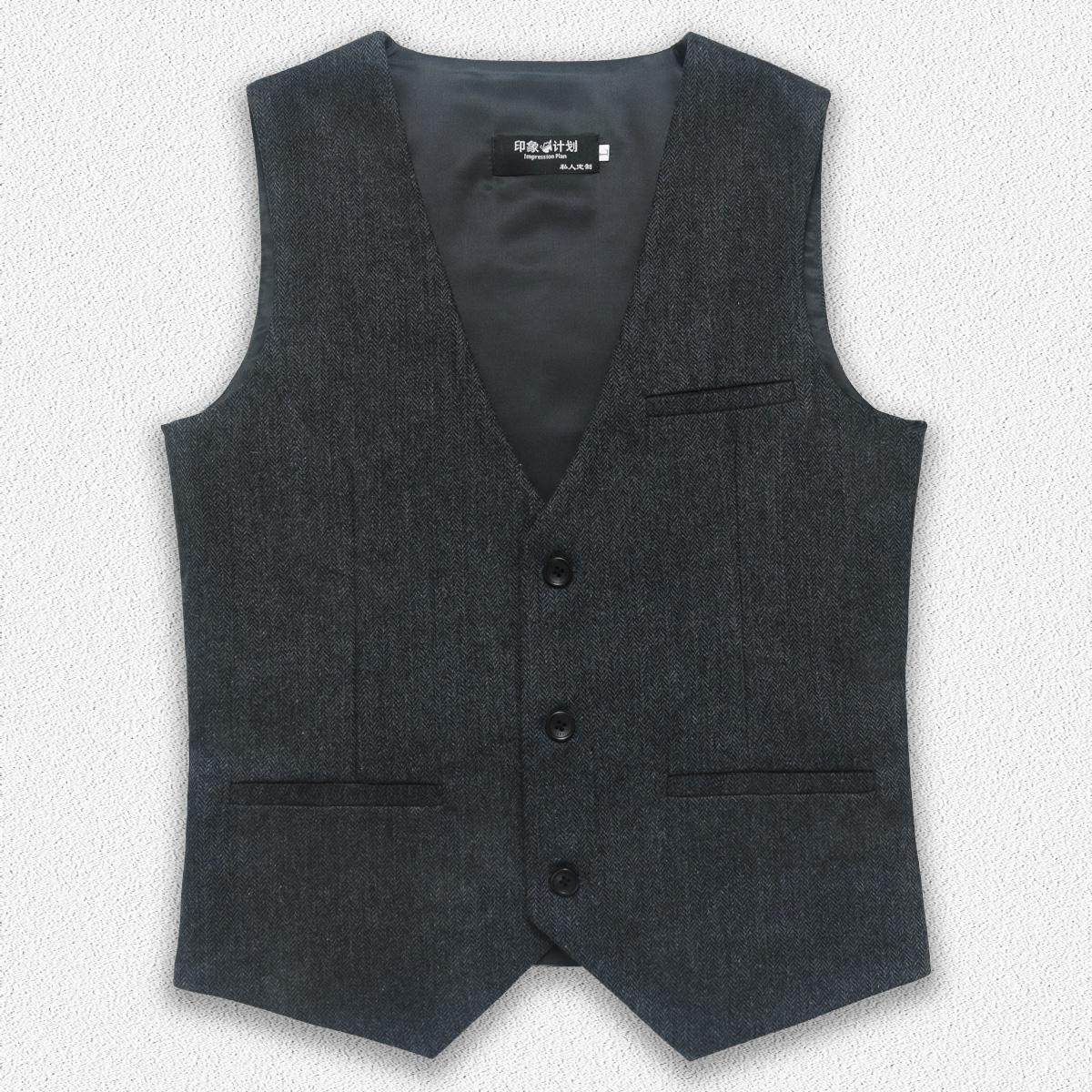 英式休闲复古黑帮粗花呢单排扣马甲灰色欧美简约马甲男英伦通勤,男装,常规马甲,淘宝优惠券,粉丝福利购,淘宝优惠卷