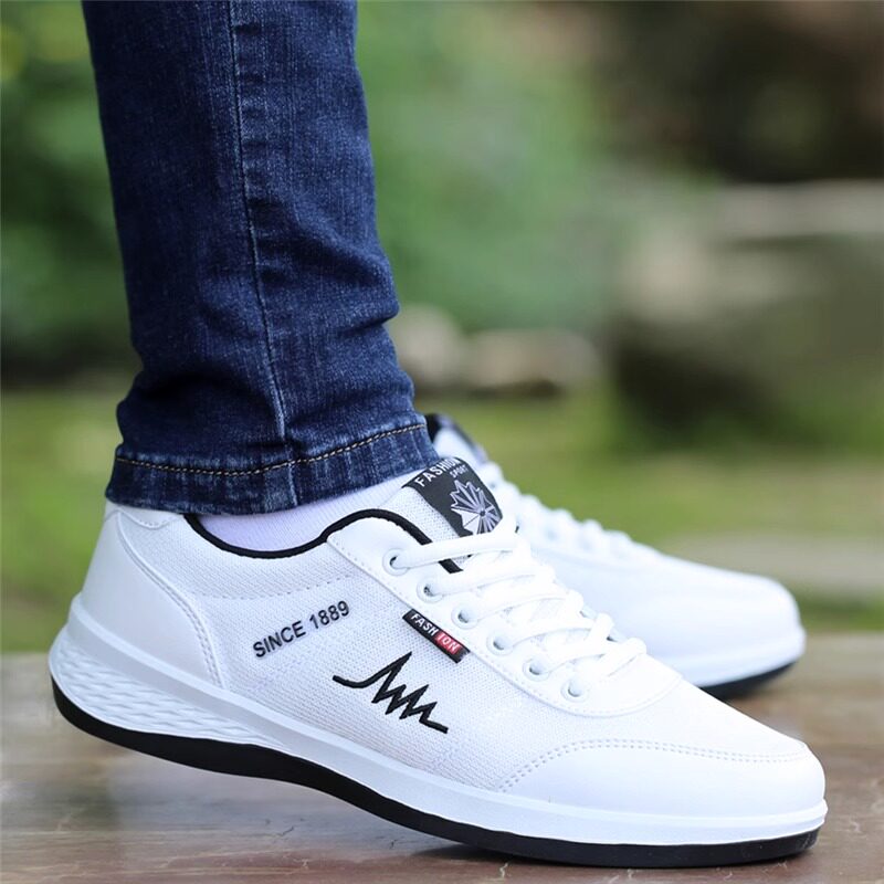 男鞋新款春季男士休闲运动鞋皮面秋季小白鞋男款冬季加绒跑步鞋