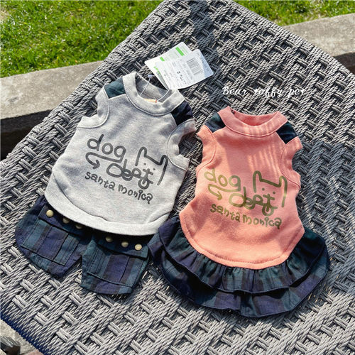 学院风格子裙棉宠物衣服猫狗