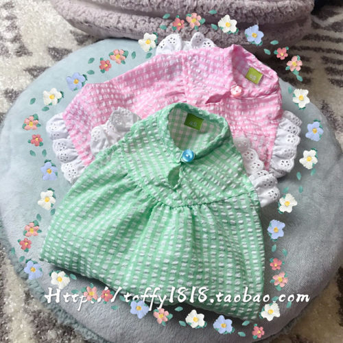 蕾丝裙格子衬衫猫狗棉宠物衣服