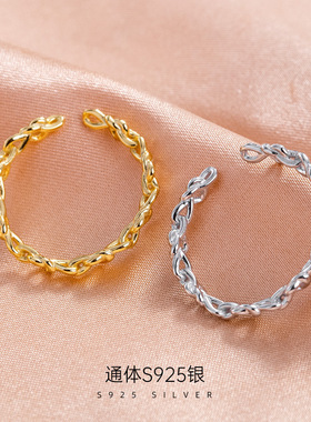 新款S925银小众爱心交织戒指女韩