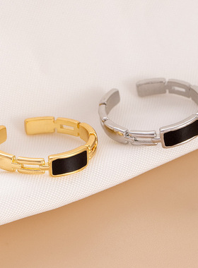 新款铜镀金链条黑色滴釉戒指女韩