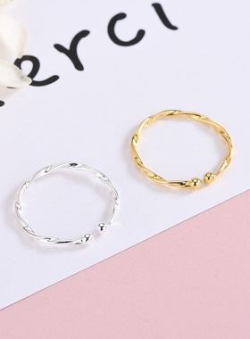 日韩版S925纯银极简细线条几何波