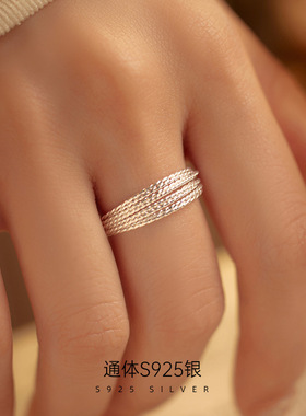 新款S925银ins风韩式多层银线戒