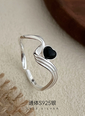 新款S925银韩国风波浪爱心戒指女