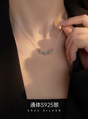 新款S925银和田玉串珠项链女古风