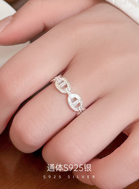新款S925银肌理感猪鼻子戒指女韩