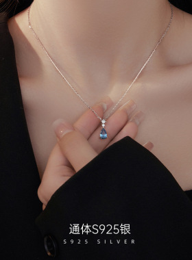 2026S925银简约水滴形项链女滴水