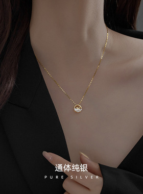 一汪清泉S925纯银月亮项链女韩国