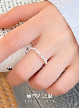 新款S925银小众素银圆珠戒指女简