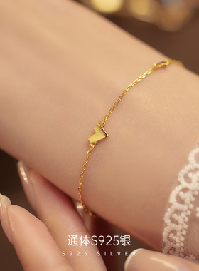 新款S925银简约日常爱心手链女清