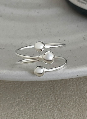 新款S925银不规则三球交叉戒指女