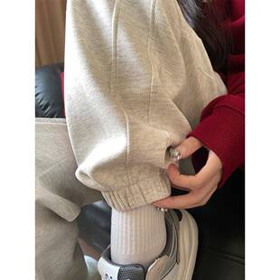 白色运动裤女春秋夏2026新款小个子束脚卫裤高腰宽松休闲裤子