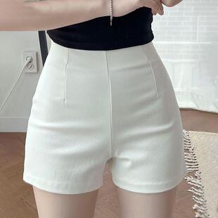 白色短裤女夏季薄款修身运动护腰紧身热裤显瘦高腰辣妹热裤子