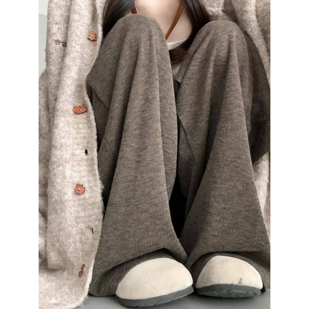 咖色糯米裤女春秋2025新款美拉德宽松休闲运动护腰慵懒直筒阔腿裤