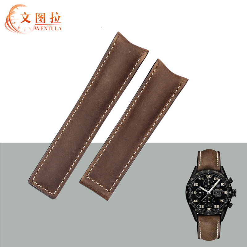 文图拉表带 适用泰格豪雅卡莱拉CV2A84.FC6394专用手表带男疯马皮