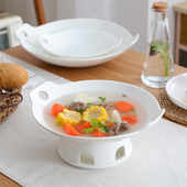 实用保温盘锅带炉座 家用水煮肉干锅加温专用盘 创意陶瓷双耳盘