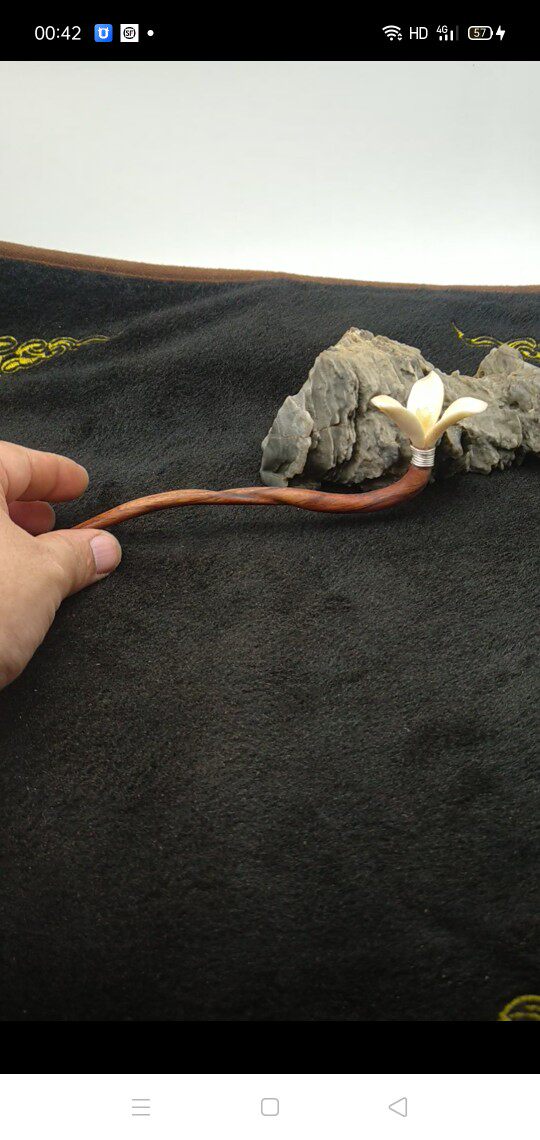 海南黄花梨镶嵌鹿角手工定制兰花如意簪子复古风百搭修身节日礼品
