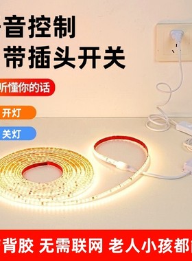 床头氛围灯悬浮装饰自粘LED灯带卧室语音控制灯220V插电式带开关