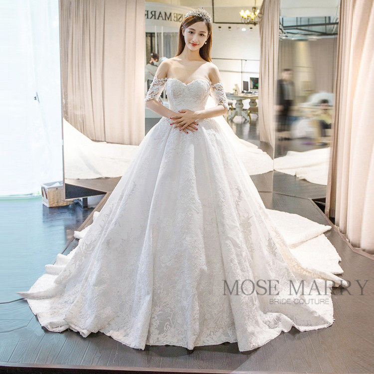 one word With sleeves Tailing Wedding dress 2017 new pattern bride customized Wedding dress full dress Slim was thin hunshain the Women's clothing/Boutique , Wedding/Cheongsam/Formal dress , Wedding  category - from Buy2taobao.com to provide professional Taobao agent buy service