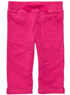 包邮  女童糖果色纯棉毛圈布中裤/七分裤/短裤/热裤 2T-6X 桃红