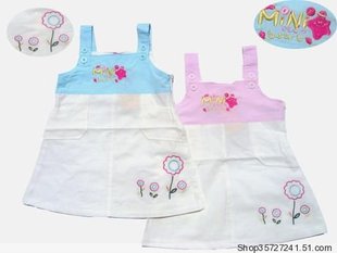 女宝 女童裙 刺绣田园花连衣裙 童装 背带裙 5岁 包邮