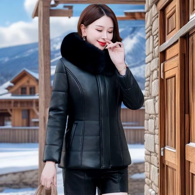 海宁真皮皮衣女短款冬季妈妈装皮皮衣