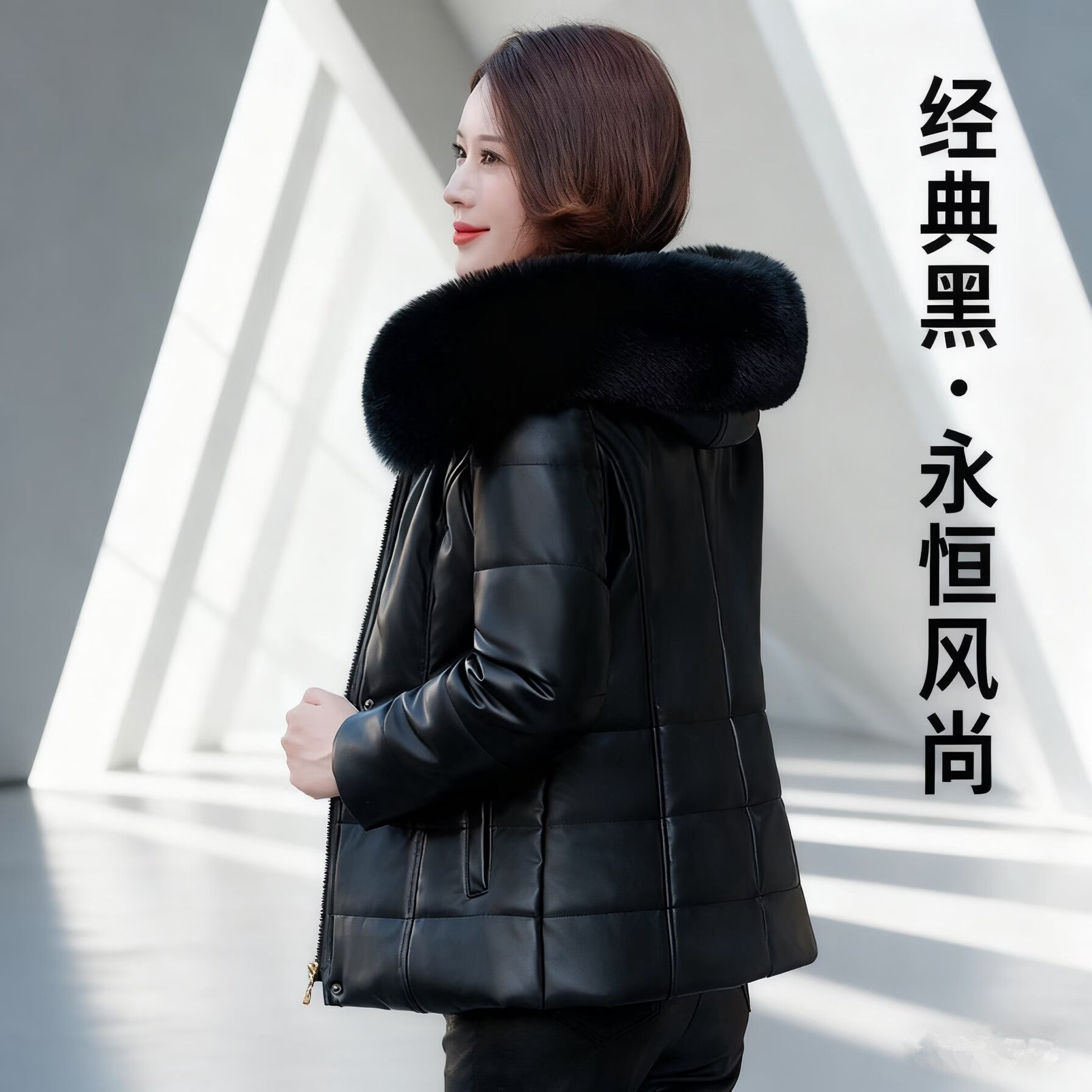 冬季海宁中老年皮衣羽绒棉服女短款妈妈装加绒棉衣加厚皮棉袄外套