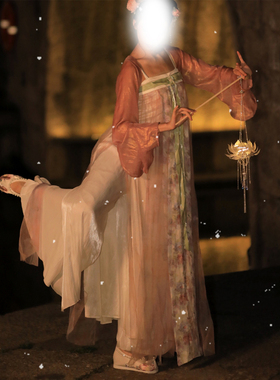 长安无艺之艺一朵大左汉唐古典服改良古风齐胸连衣裙脏粉色印花