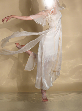 半池旗袍无艺之艺一朵大左古典舞修身气质显瘦漏腿水晶流苏反光