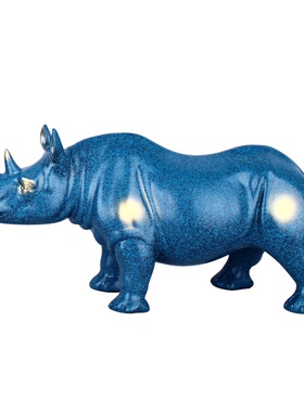 树脂工艺品现代简约蓝色犀牛家居装饰品摆件创意客厅电视柜小摆设