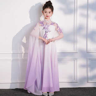 儿童古筝演出服中国风超仙飘逸汉服古典舞表演服女童艺考舞蹈礼服