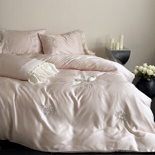 精选刺绣玫瑰~60S奥地利兰精天丝四件套凉爽冰丝感双面凉爽床单床